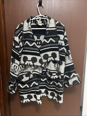 Vintage Black & White Mickey Mouse Patterned Knit Jacket